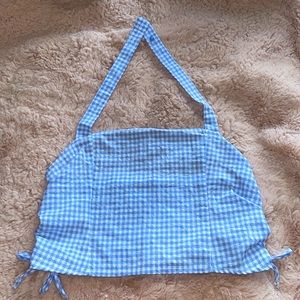 Baby light blue and white checkered halter crop top From SHEIN.🤍💙